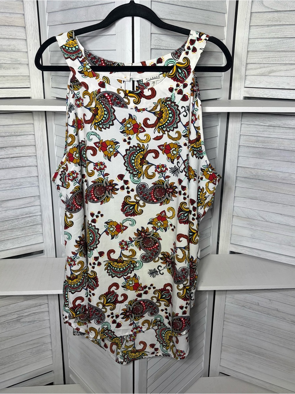 Mileage Paisley Print Sleeveless High-Neck Tank Top - Plus Size 3X